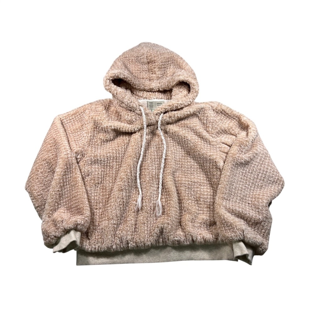 Saturday Sunday Anthropologie Blush Teddy Hooded Pullover XS Cozy Fleece Sweater